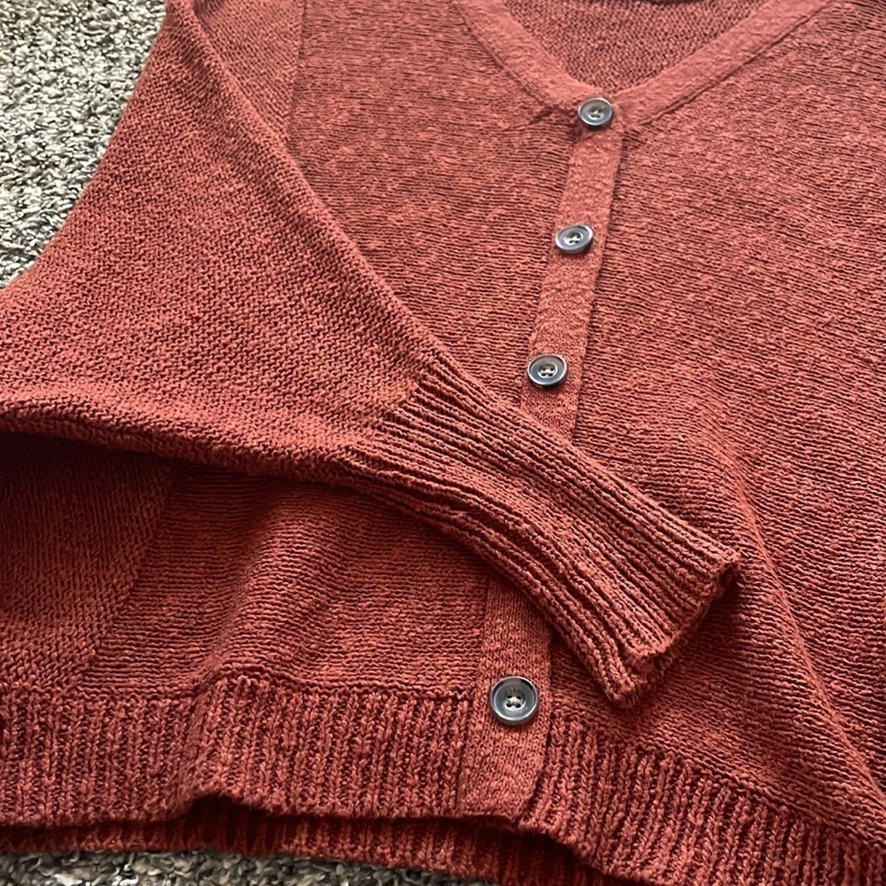 Ruby Moon Button Back Dolman Sleeve Sweater Cotton Boho Textured Rust Batwing - Picture 6 of 14